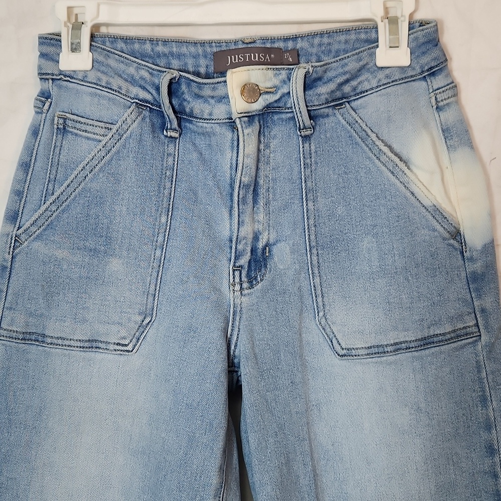 Just Usa Wide Leg Patch Pockets  Light Wash Jeans - Picture 2 of 11